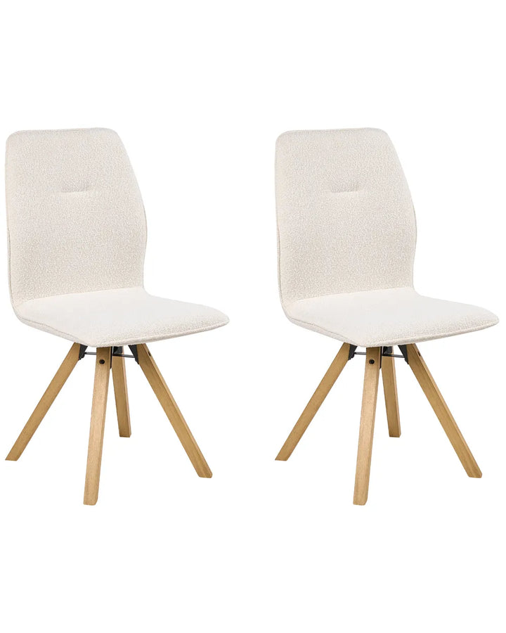 Set of 2 Dining Chairs Swivel Boucle Off-White Hana
