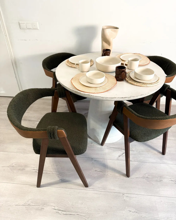 Set of 2 Dining Chairs Boucle Dark Brown/ Green Jo