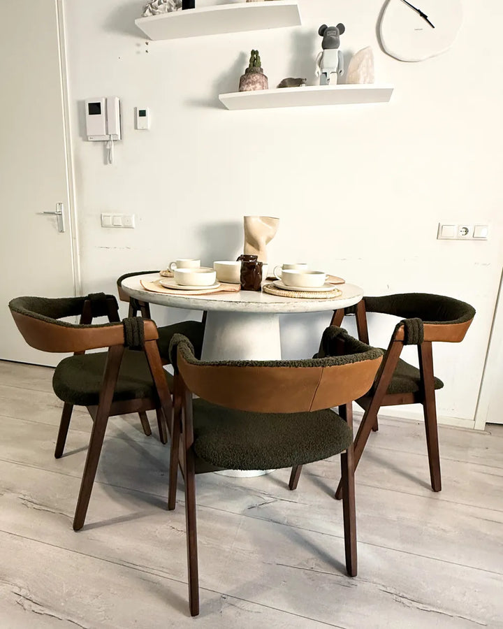 Set of 2 Dining Chairs Boucle Dark Brown/ Green Jo
