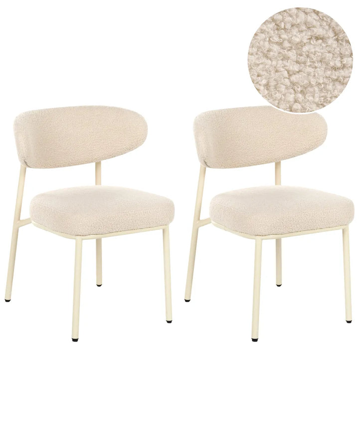 Set of 2 Dining Chairs Boucle Light Beige Peace