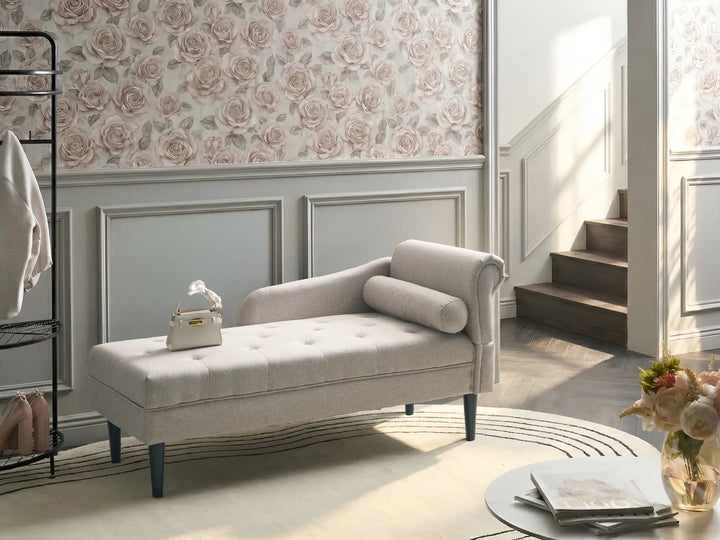 Right-Hand Chaise Lounge Fabric Beige Beracha