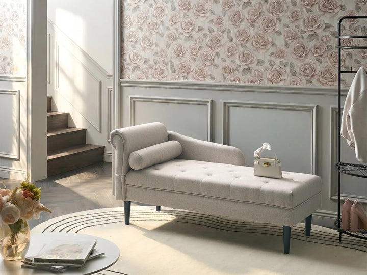 Left-Hand Chaise Lounge Fabric Beige Beracha