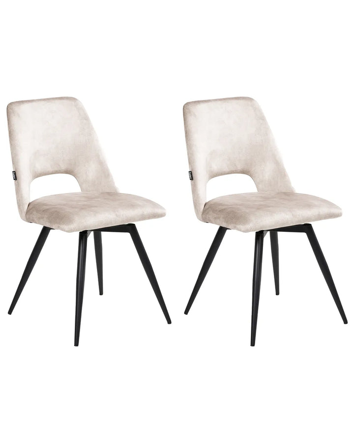 Set of 2 Dining Chairs Swivel Velvet Light Beige Ava