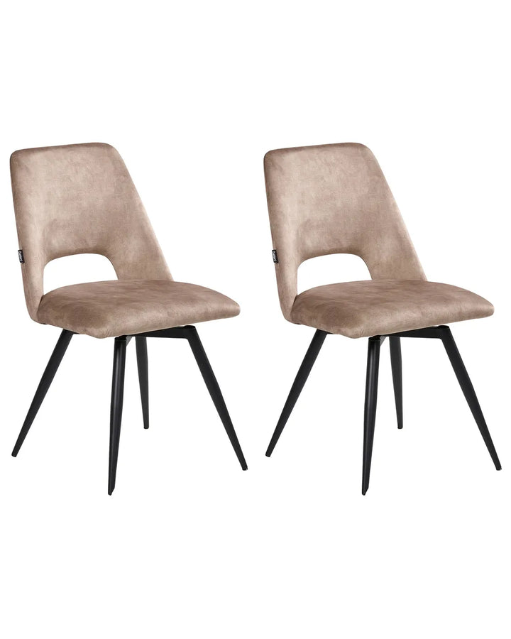 Set of 2 Dining Chairs Swivel Velvet Beige Ava