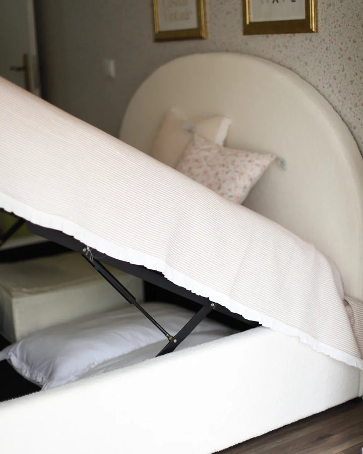 Ottoman Bed Boucle 140 x 200 cm (EU Double) Off-White Strandy