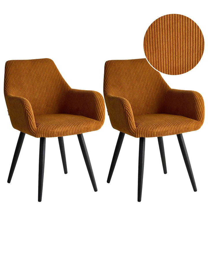 Set of 2 Dining Chairs Corduroy Orange Cami