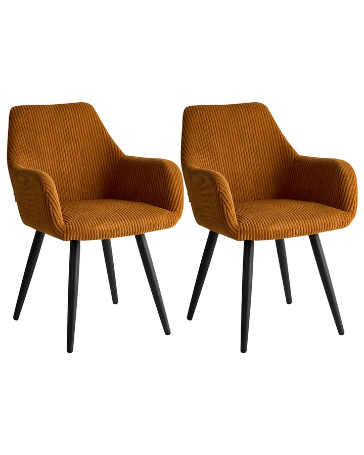 Set of 2 Dining Chairs Corduroy Orange Cami