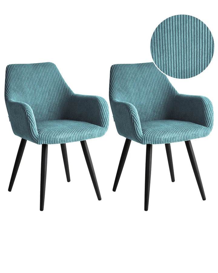 Set of 2 Dining Chairs Corduroy Turquoise Cami