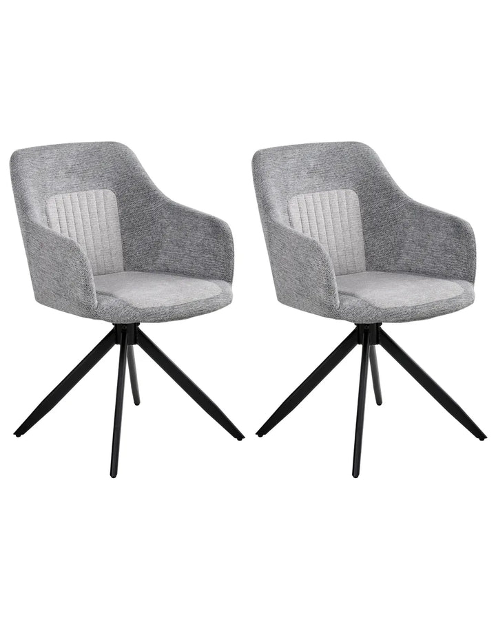 Set of 2 Dining Chairs Swivel Fabric Grey Kelly