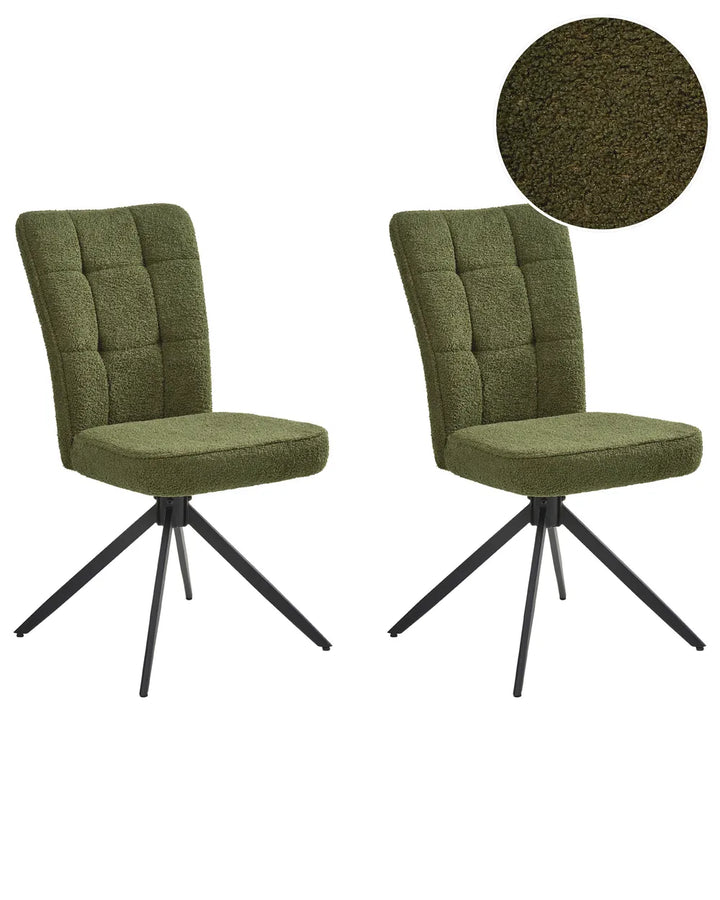 Set of 2 Dining Chairs Swivel Boucle Green Merry
