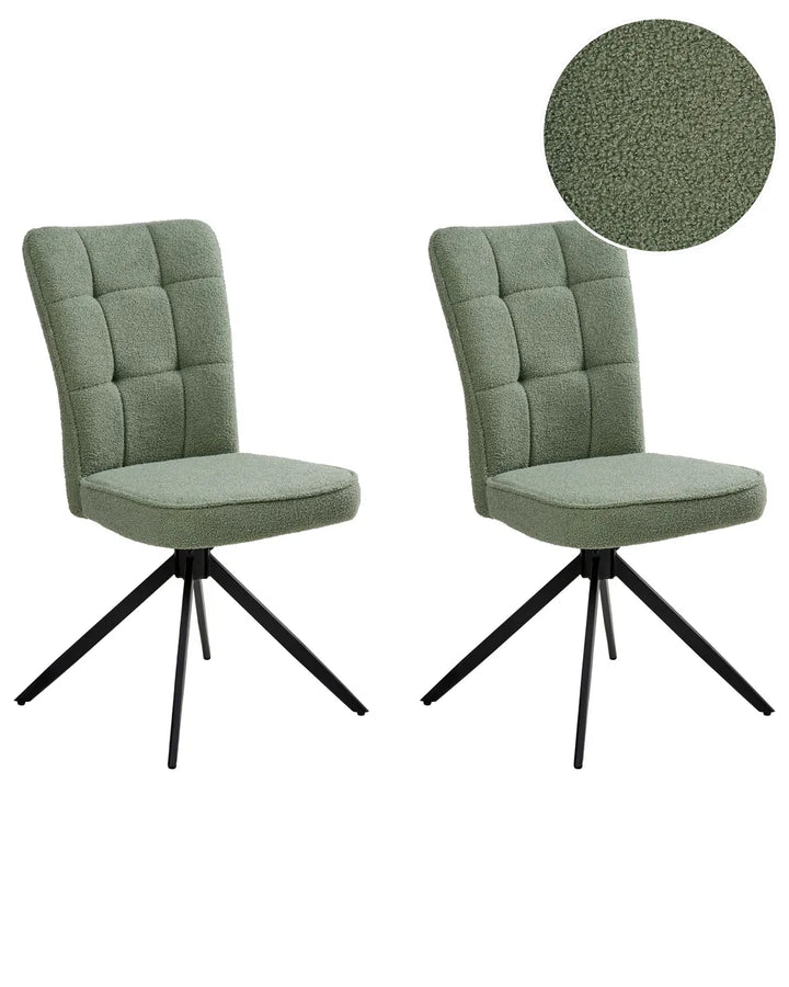 Set of 2 Dining Chairs Swivel Boucle Light Green Merry