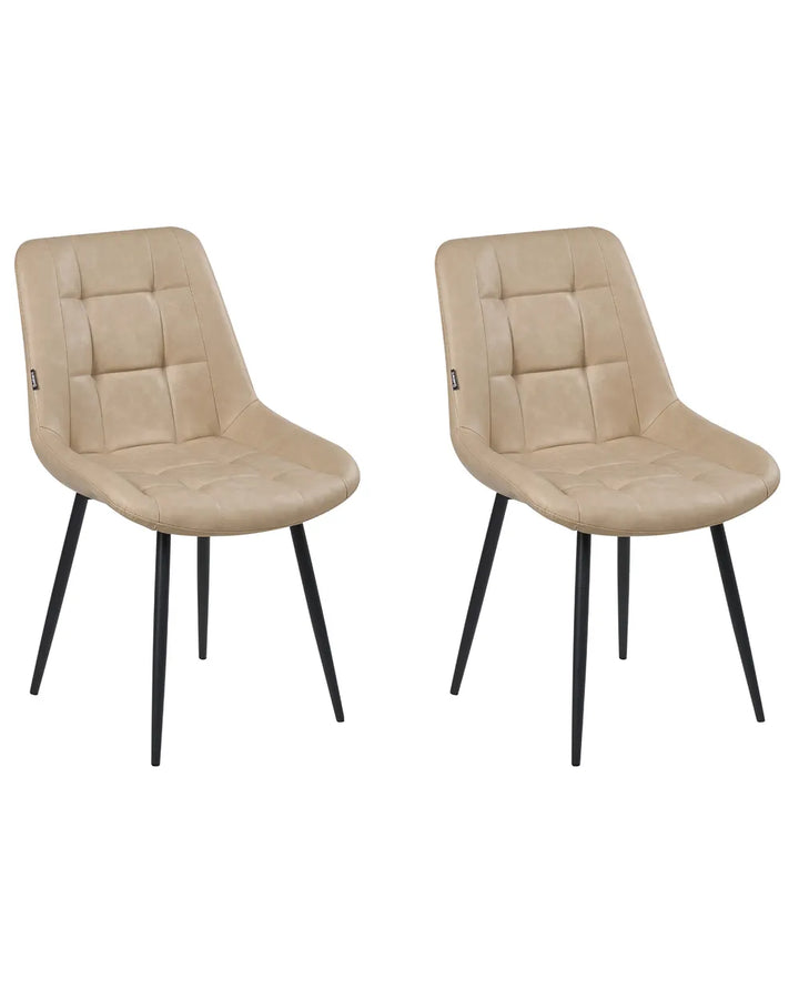Set of 2 Dining Chairs Faux Leather Beige Flora
