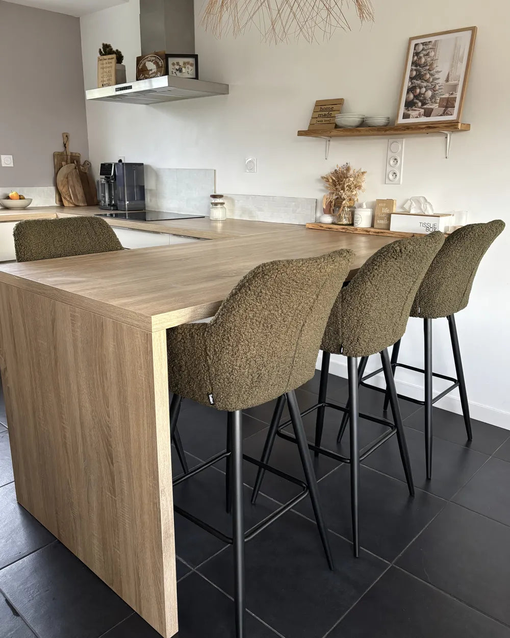 Set of 2 Bar Chairs Boucle Dark Green Frank