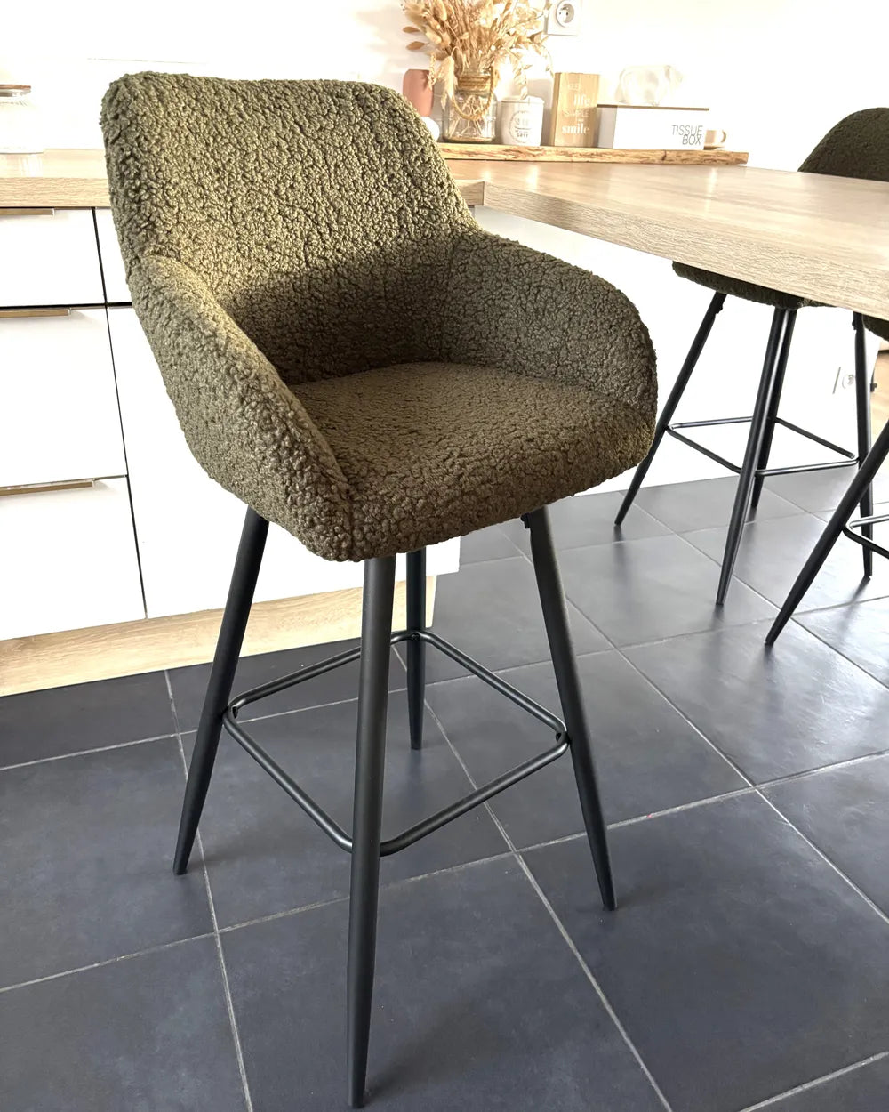 Set of 2 Bar Chairs Boucle Dark Green Frank