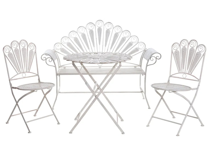 Bistro Set Bench Metal Off- White Oran
