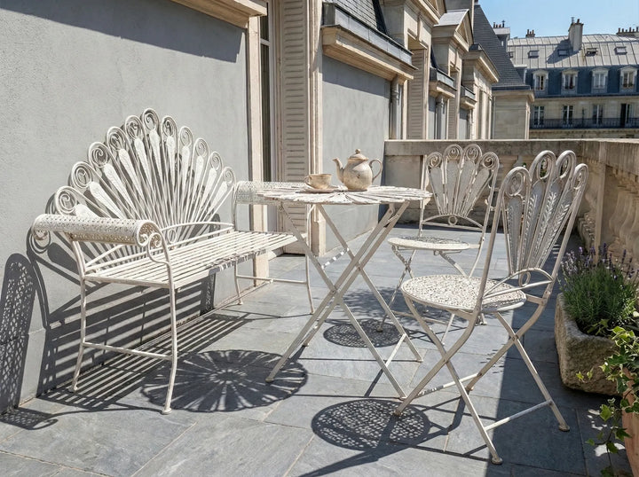Bistro Set Bench Metal Off- White Oran
