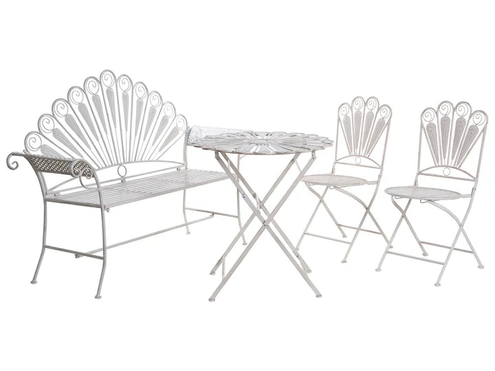 Bistro Set Bench Metal Off- White Oran
