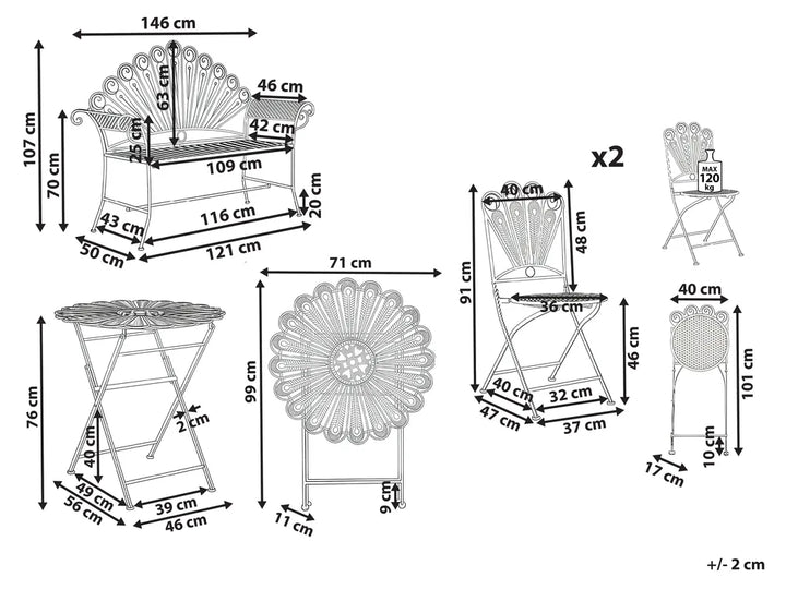Bistro Set Bench Metal Off- White Oran