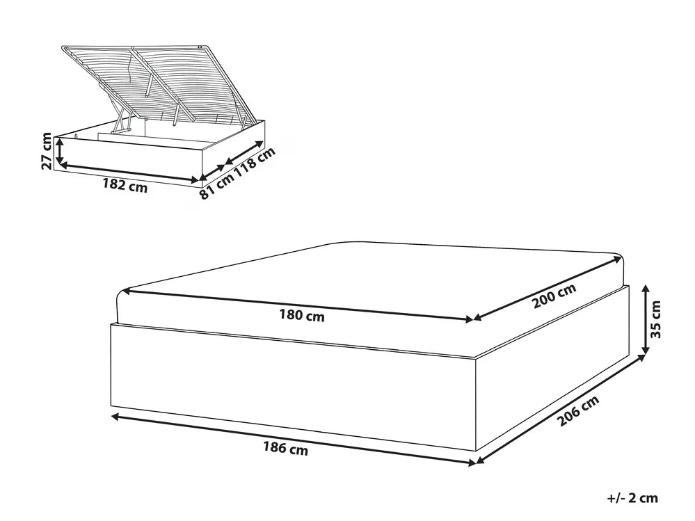 Ottoman Bed without Headboard 180 x 200 cm (EU Super King) Light Brown Pia
