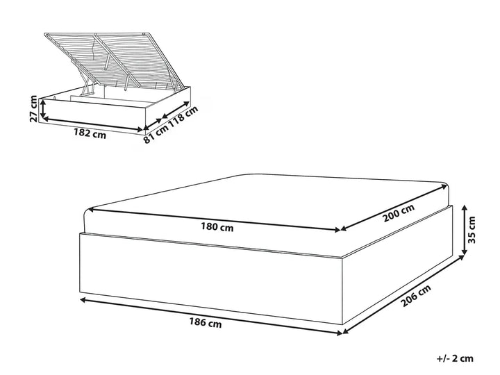 Ottoman Bed without Headboard 180 x 200 cm (EU Super King) Light Brown Pia