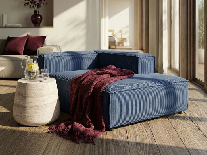 Left-Hand Chaise Lounge Corduroy Dark Blue Oakham