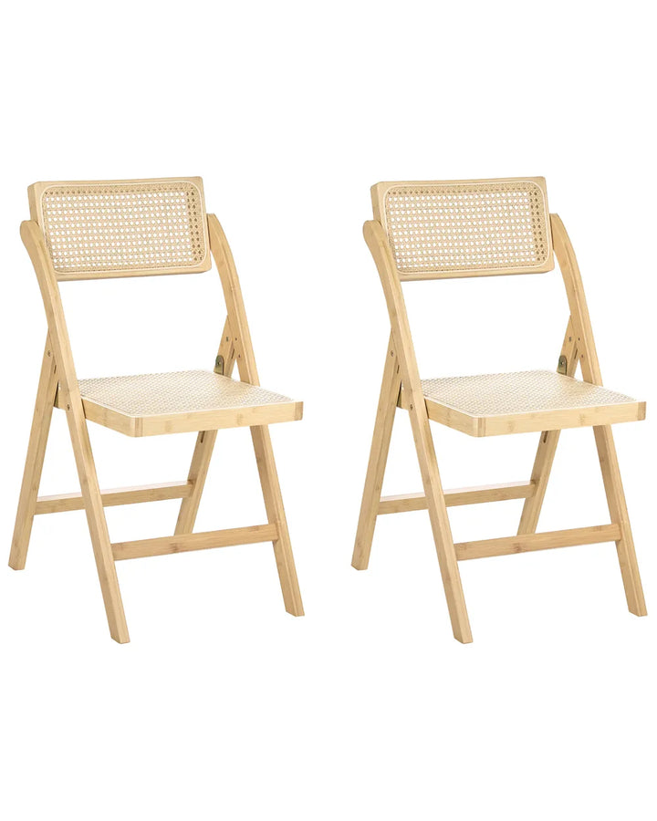 Set of 2 Dining Chairs Folding Bamboo Light Brown Aure