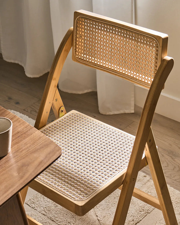 Set of 2 Dining Chairs Folding Bamboo Light Brown Aure