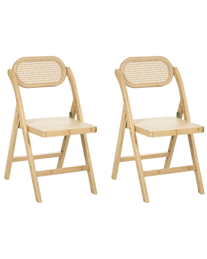 Set of 2 Dining Chairs Folding Bamboo Light Brown Lorry