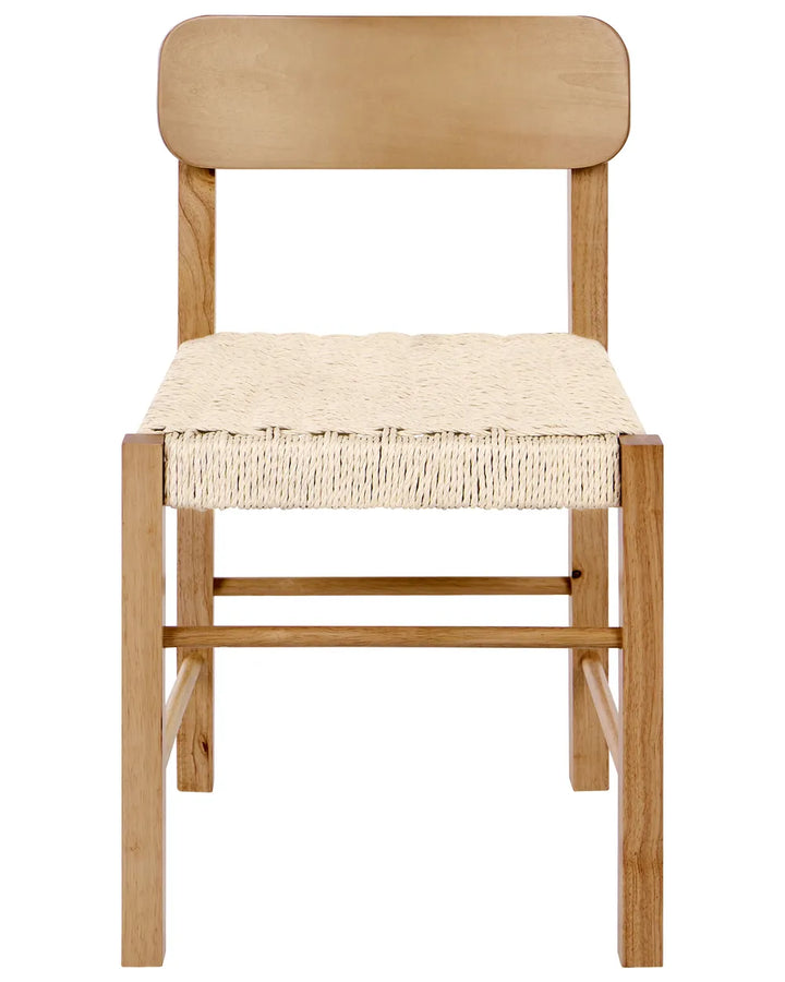 Light wood dining chair with a handwoven rope seat and clean, minimalist silhouette, bringing natural warmth and artisanal texture to a modern or Scandinavian-inspired dining space.