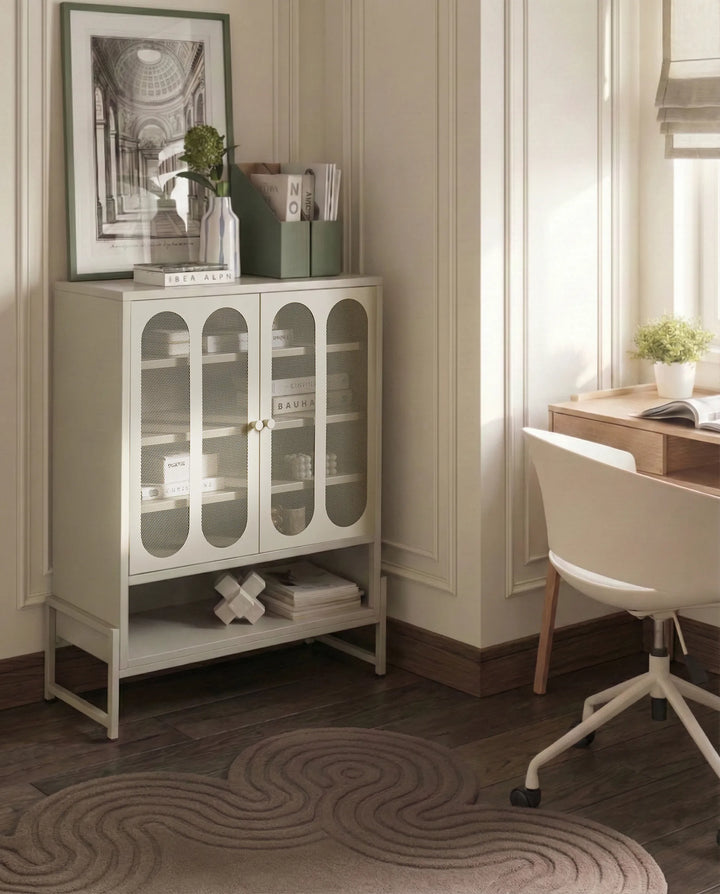 2 Door Sideboard Metal Beige Oliver
