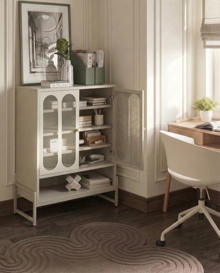 2 Door Sideboard Metal Beige Oliver