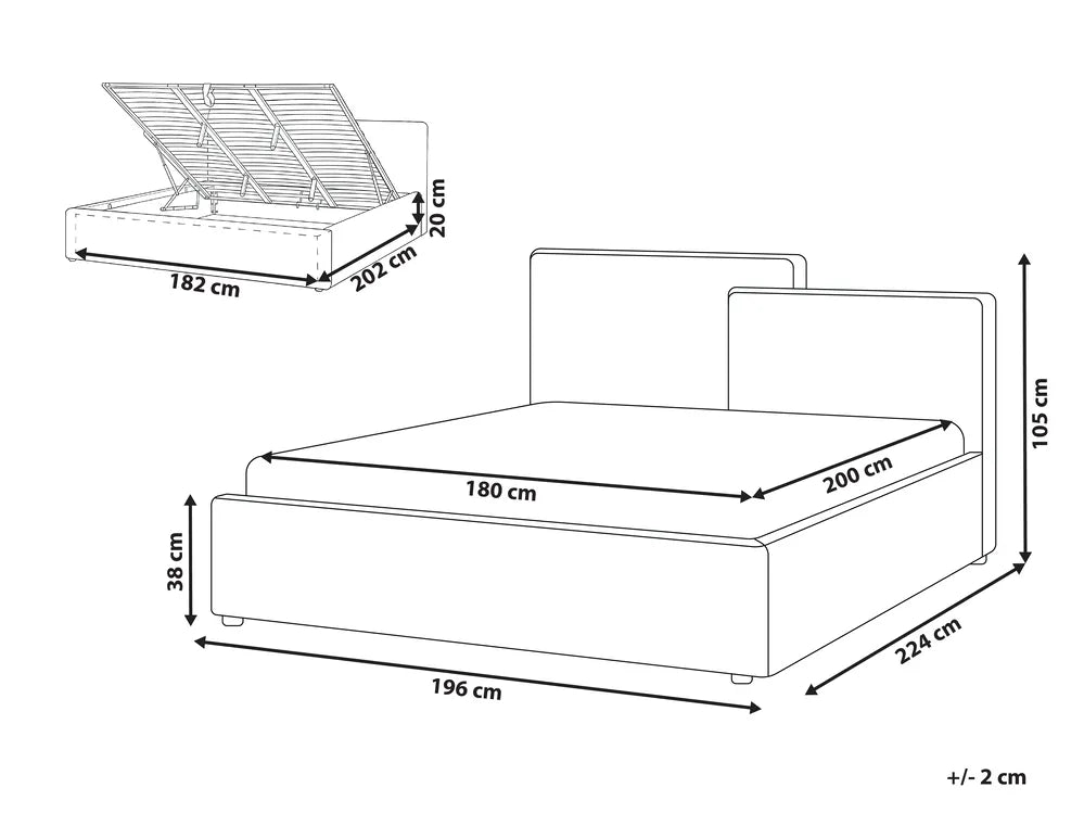 Ottoman Bed Fabric 180 x 200 cm (EU Super King) Off-White Philip