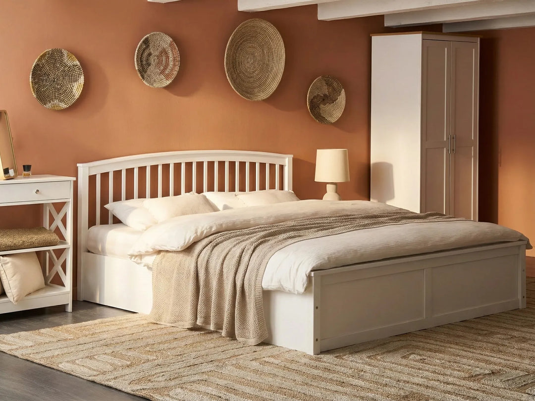 Ottoman Bed Pine Wood 180 x 200 cm (EU Super King) White Lara