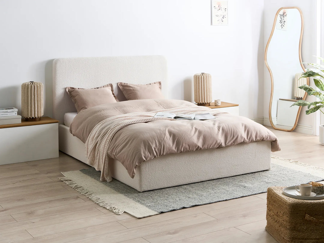 Ottoman Bed Boucle 140 x 200 cm (EU Double) Off-White Luke