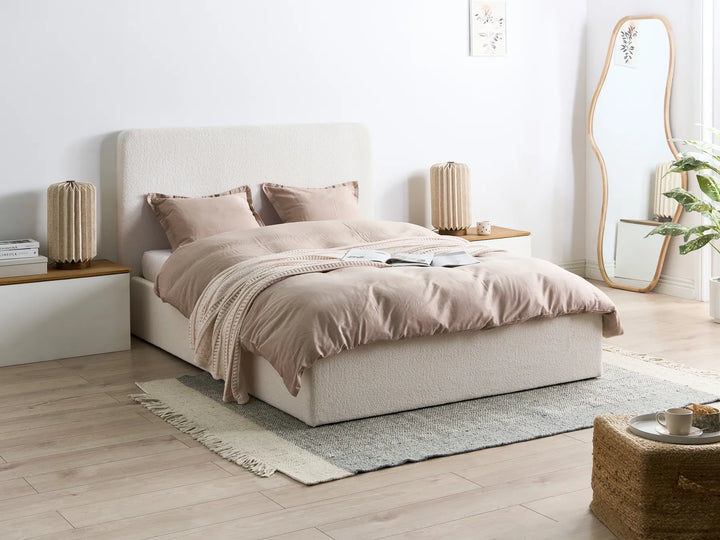 Ottoman Bed Boucle 140 x 200 cm (EU Double) Off-White Luke