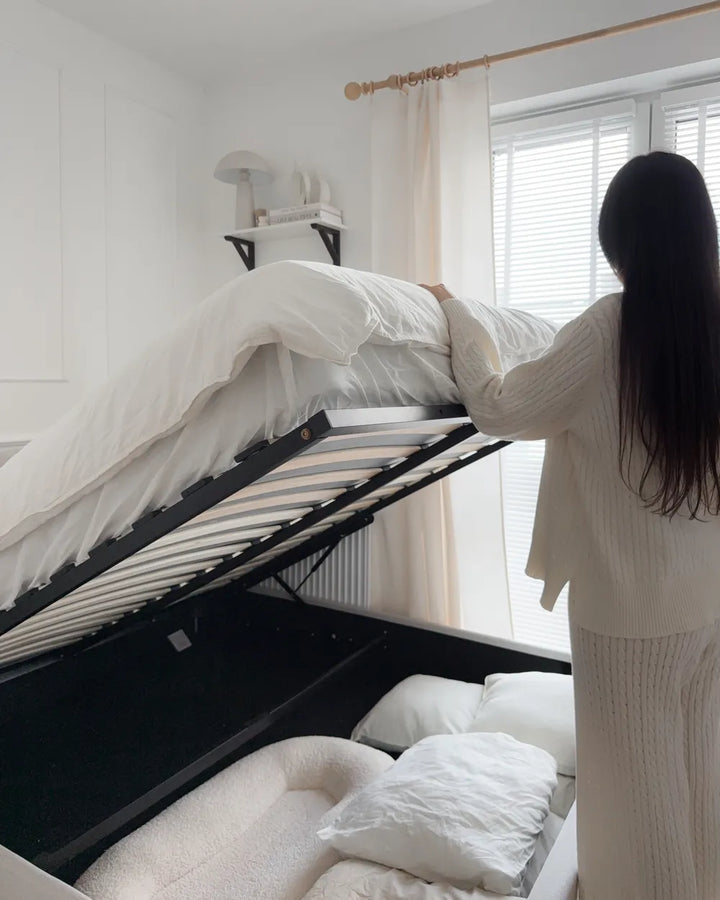 Ottoman Bed Fabric 160 x 200 cm (EU King Size) Off-White Fallon