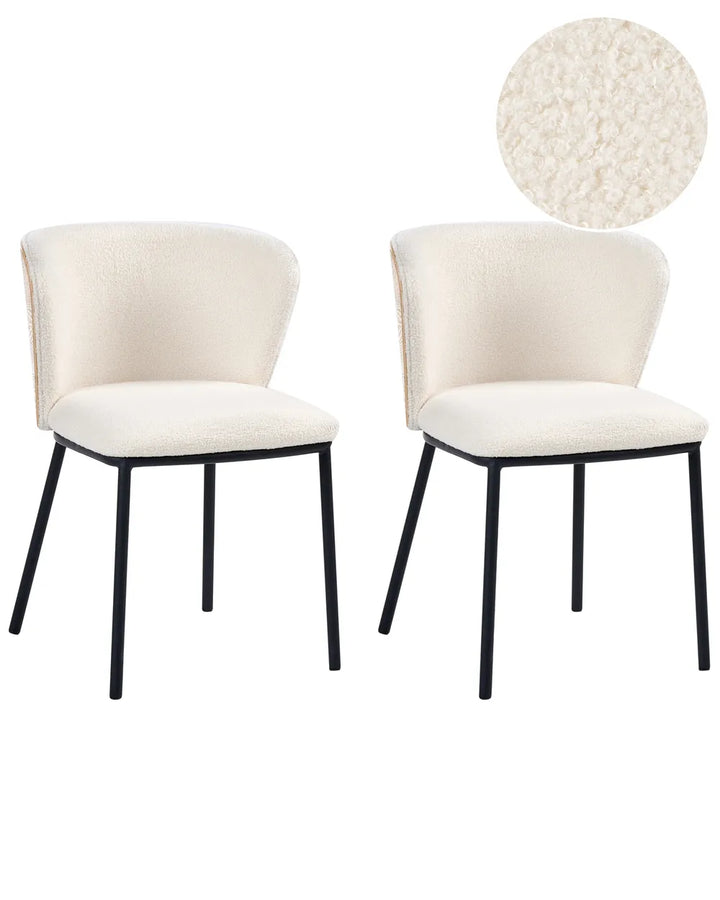 Set of 2 Dining Chairs Boucle Off-White Chicago