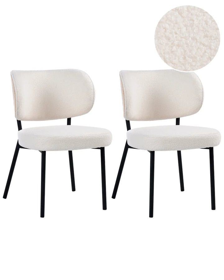 Set of 2 Dining Chairs Boucle Off-White Jesse