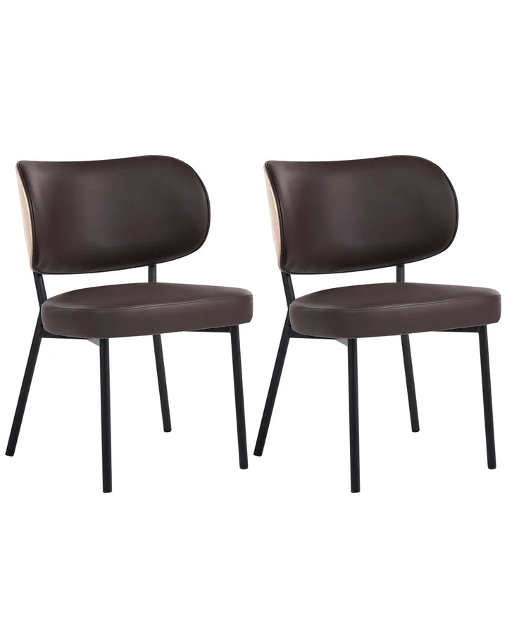 Set of 2 Dining Chairs Faux Leather Dark Brown Jesse