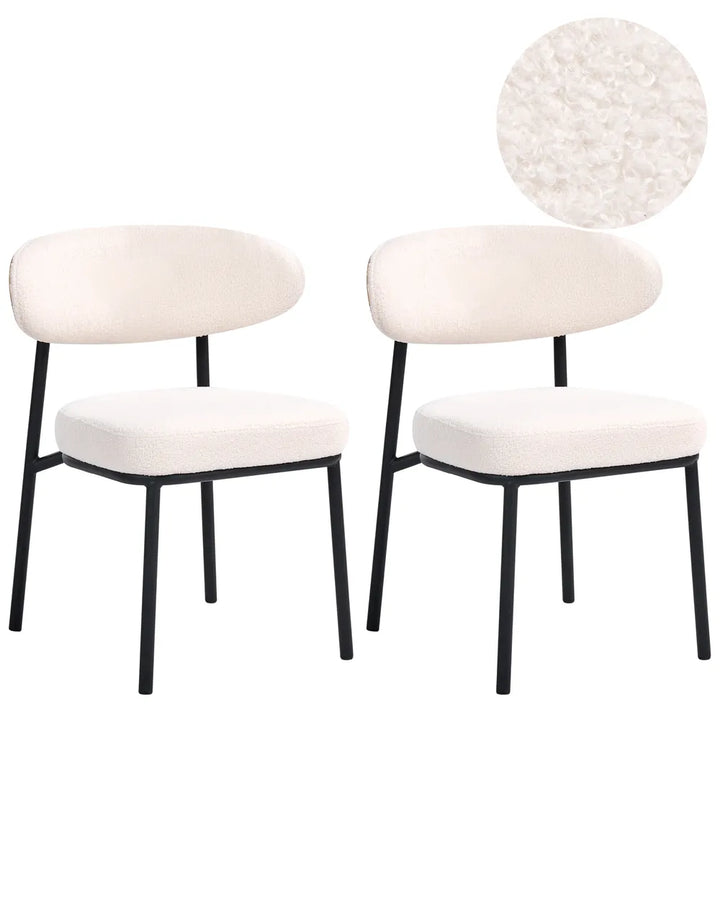 Set of 2 Dining Chairs Boucle Off-White Cole