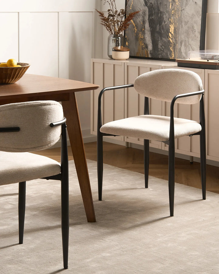 Set of 2 Dining Chairs Fabric Light Beige Naomi