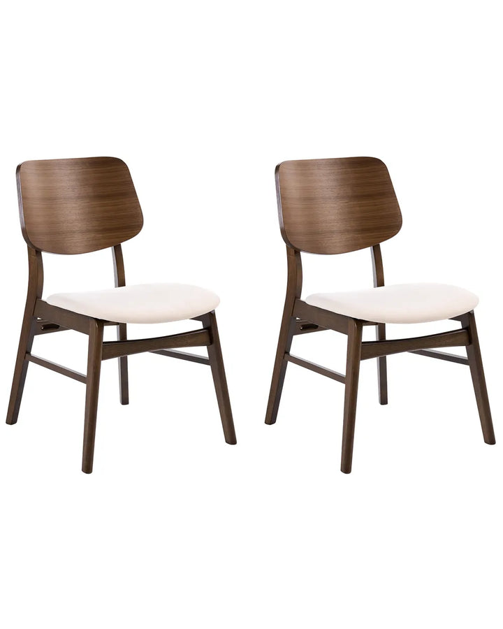 Set of 2 Dining Chairs Fabric Off-White/ Brown Wyl