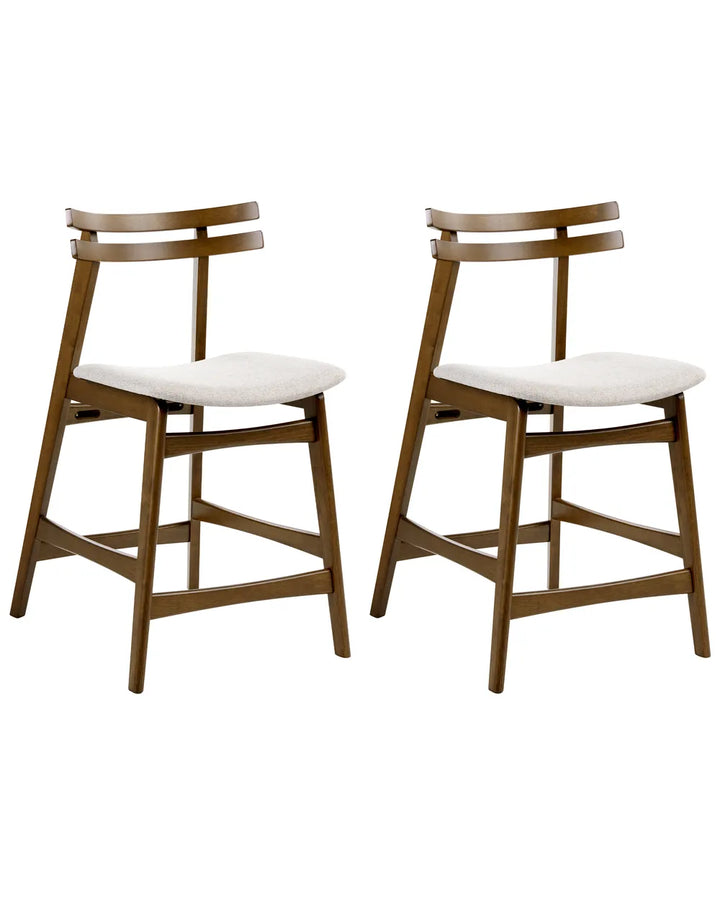 Set of 2 Bar Chairs Wood Brown/ Light Beige Terra