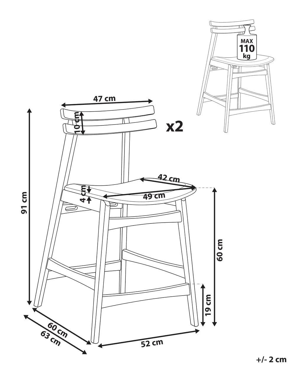 Set of 2 Bar Chairs Wood Brown/ Off-White Terra