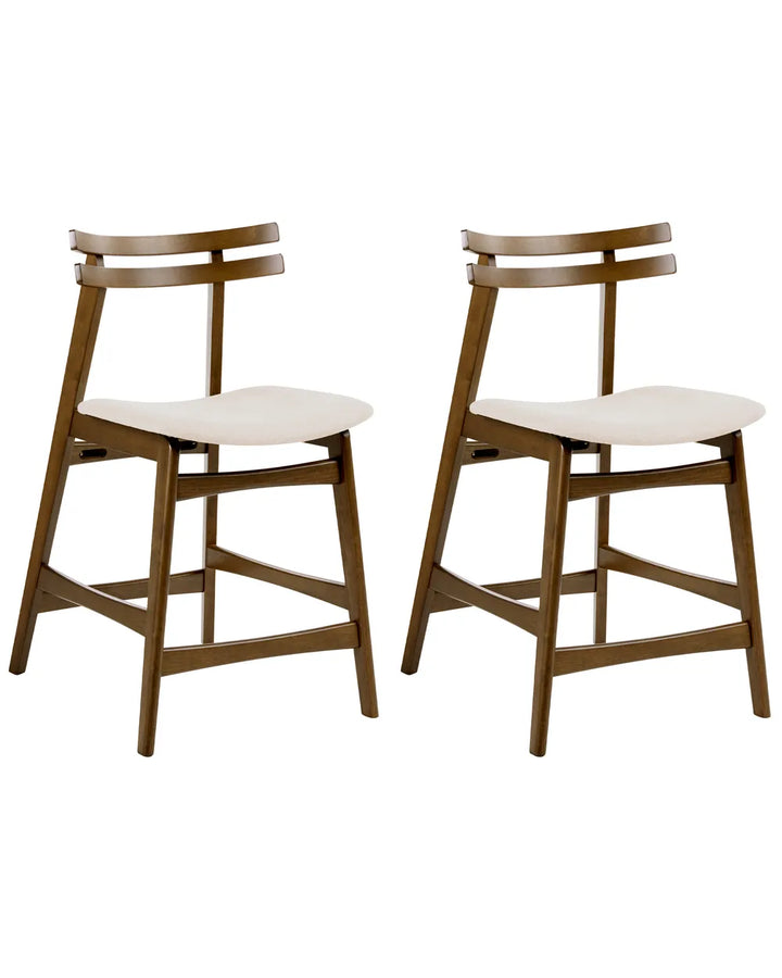 Set of 2 Bar Chairs Wood Brown/ Off-White Terra