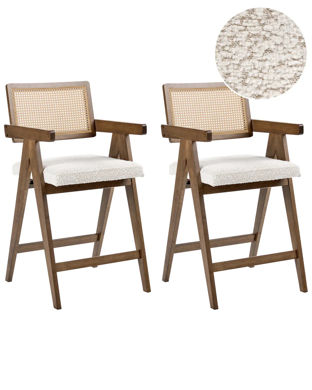 Set of 2 Bar Chairs Wood Brown/ Light Beige Bernie