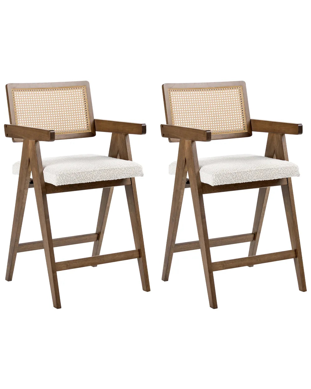 Set of 2 Bar Chairs Wood Brown/ Light Beige Bernie