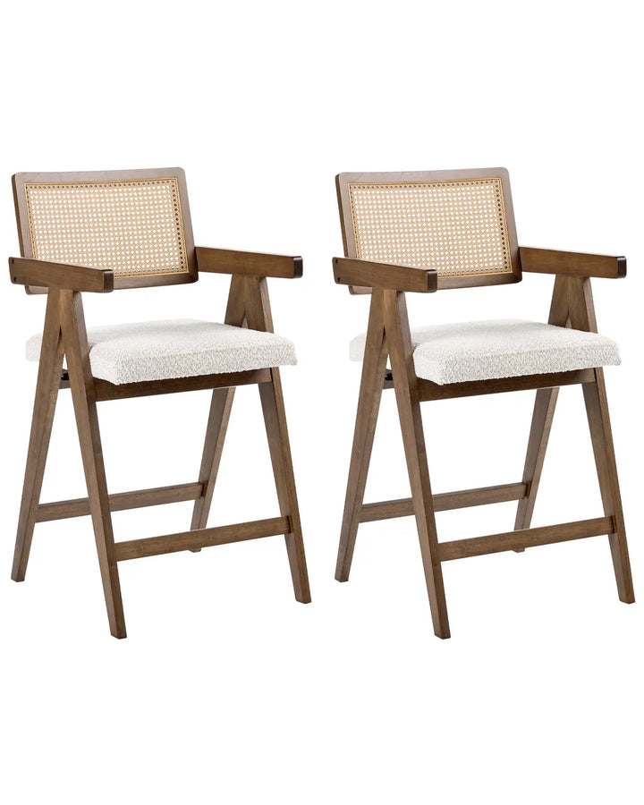 Set of 2 Bar Chairs Wood Brown/ Light Beige Bernie