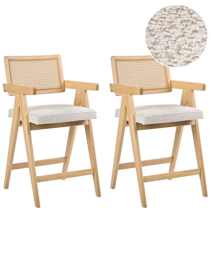 Set of 2 Bar Chairs Wood Light Brown/ Beige Bernie