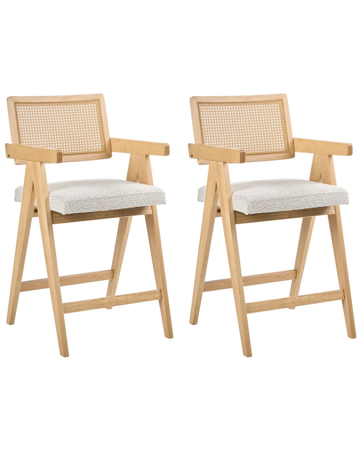 Set of 2 Bar Chairs Wood Light Brown/ Beige Bernie